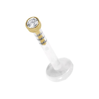 Bioplast push in labret with 18k gold jewelled disc