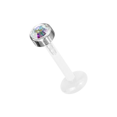 Bioplast push in labret with titanium jewelled disc