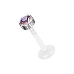 Bioplast push in labret with titanium jewelled disc