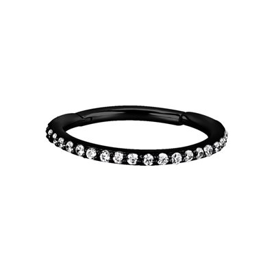 Black steel jewelled hinged segment clicker ring