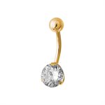 24k gold pvd navel banana with round cubic zirconia