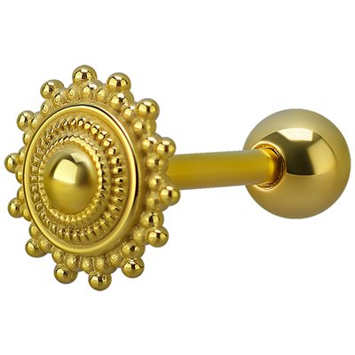 Barbell de langue plaqué or 24k avec un design tribal