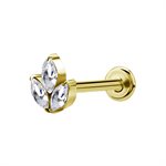 Labret interne plaqué or 24k avec une marquise et pierres