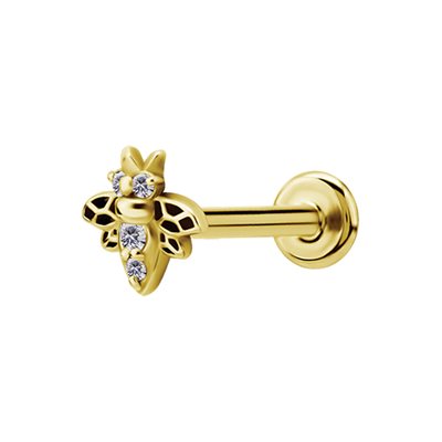 Labret interne plaqué or 24k avec une abeille et des pierres