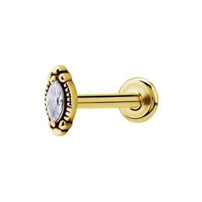 Labret interne plaqué or 24k avec une pierre griffée