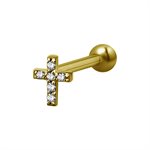 Barbell interne plaqué or 24k avec une croix et des pierres