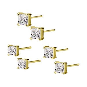 24k gold plated jewelled square earstuds