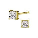 24k gold plated jewelled square earstuds