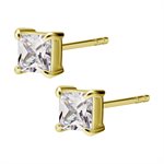 24k gold plated jewelled square earstuds