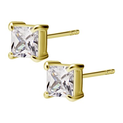 24k gold plated jewelled square earstuds