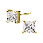 24k gold plated jewelled square earstuds