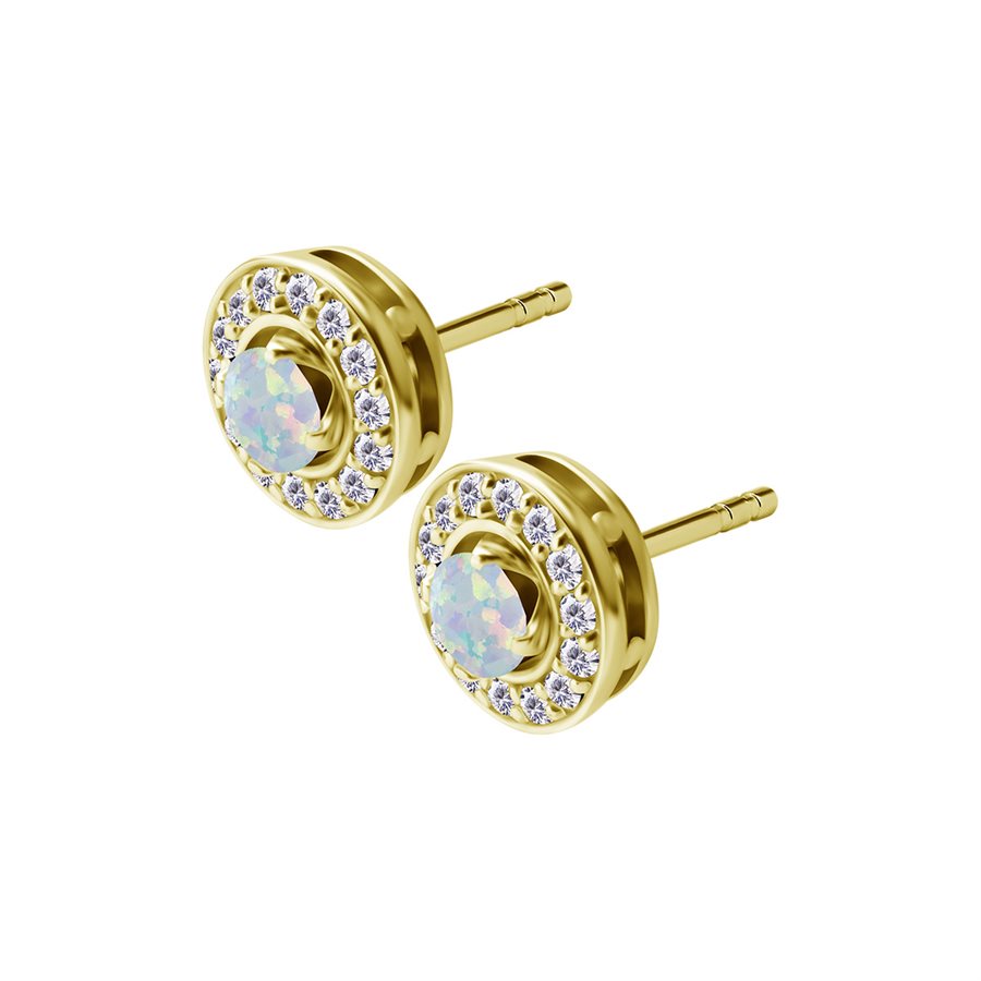 Boucle d'oreilles plaquées or 24k avec opal et pierres