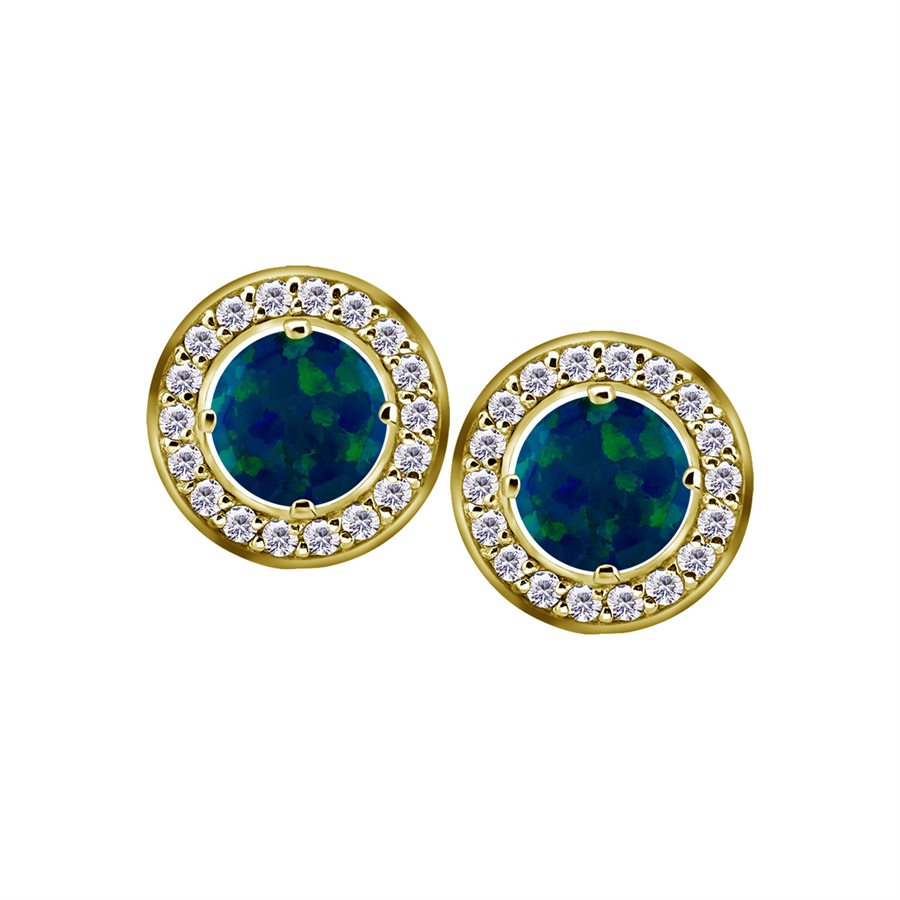 24k gold plated opal earstud with detachable pave set disc