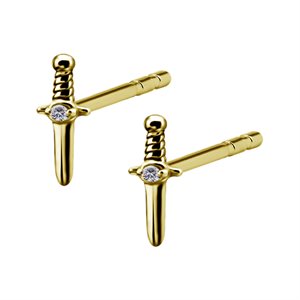 24k gold plated jewelled dagger earstuds