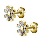 24k gold plated flower earstuds w baguette tapered zirconia