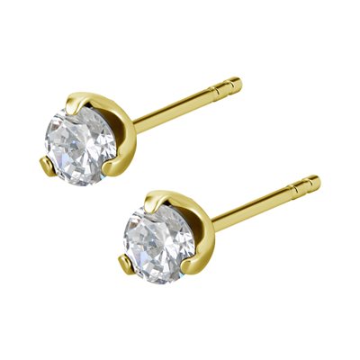 24k gold plated round cubic zirconia earstuds