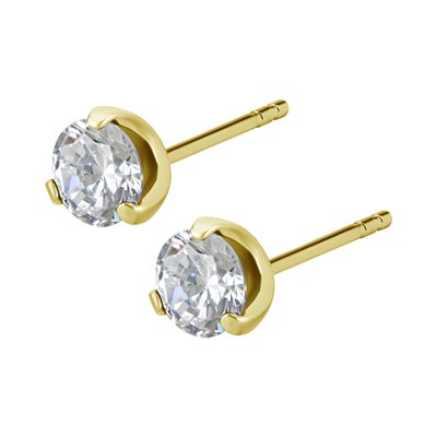 Boucles d'oreilles plaquées or 24k avec pierre griffée ronde