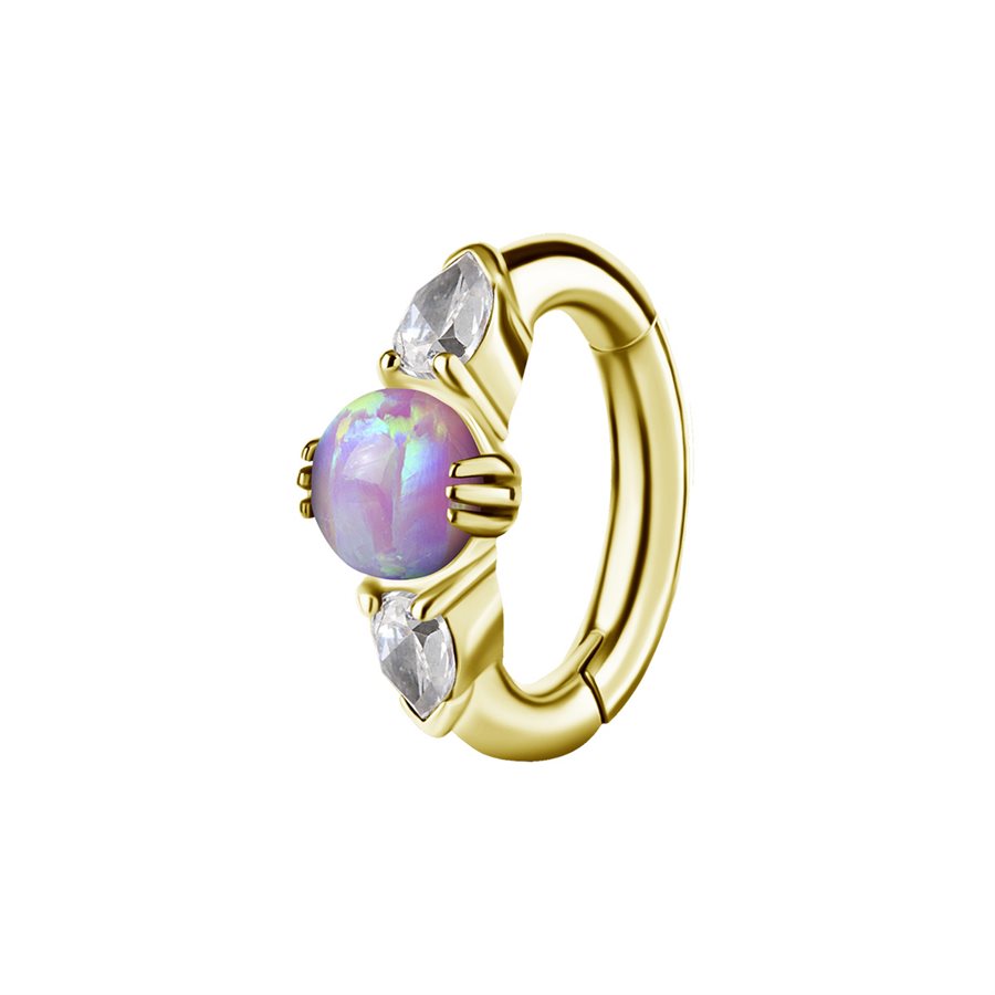 18k gold plated CoCr belly clicker ring w. opal and zirconia