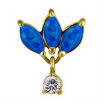 18k gold plated CoCr threadless jewelled attachment w. opals