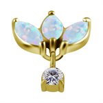 18k gold plated CoCr threadless jewelled attachment w. opals