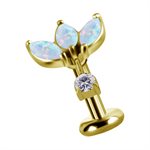 18k gold plated CoCr threadless jewelled attachment w. opals