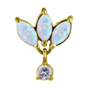 18k gold plated CoCr threadless jewelled attachment w. opals