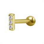 24k gold plated jewelled one side internal barbell