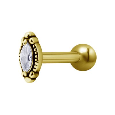 24k gold plated jewelled one side internal barbell