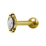 24k gold plated jewelled one side internal barbell