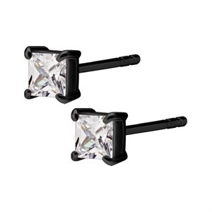 Black steel jewelled square earstuds