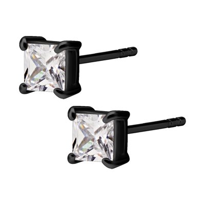 Black steel jewelled square earstuds