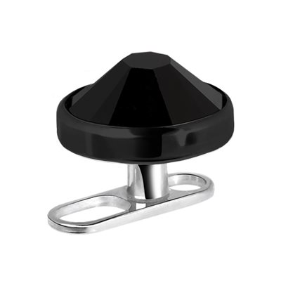 Titanium long hole dermal anchor with black jewelled disc