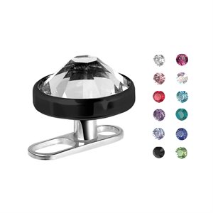 Titanium long hole dermal anchor with black jewelled disc