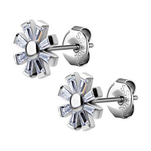 Flower earstuds with baguette tapered zirconia