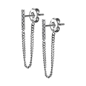 Jewelled bar earstuds with chain