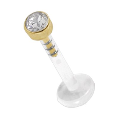 Bioplast push in labret with 18k gold jewelled disc