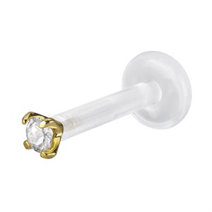 Labret push in en Bioplast avec un diamant griffé en or 18k