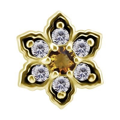 Attache interne fleur en or 18k avec citrine et topaze blanc