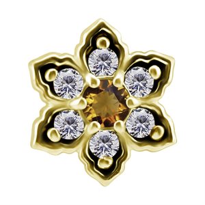 Attache interne fleur en or 18k avec citrine et topaze blanc