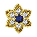 Attache interne en or 18k en fleur avec un topaze bleu royal