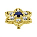 Attache interne en or 18k en fleur avec un topaze bleu royal