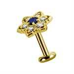 Attache interne en or 18k en fleur avec un topaze bleu royal