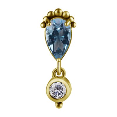 18k gold internal attachment with white and blue topaz