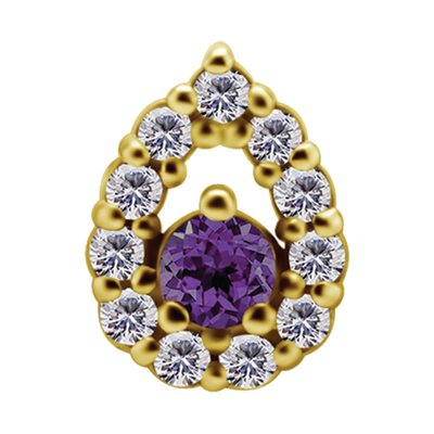 18k gold internal attachment with dark amethyst and zirconia