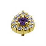 18k gold internal attachment with dark amethyst and zirconia