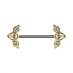 Titanium threadless nipple barbell w. 18k gold attachment