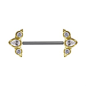 Titanium threadless nipple barbell w. 18k gold attachment