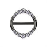 Gun metal steel double hinged jewelled nipple clicker ring