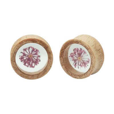 Plugs en bois d'hêtre avec remplissage en résine et fleur - vendus en paire