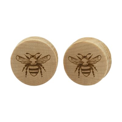 Maple wood plugs with bee laser design - sold in pairs